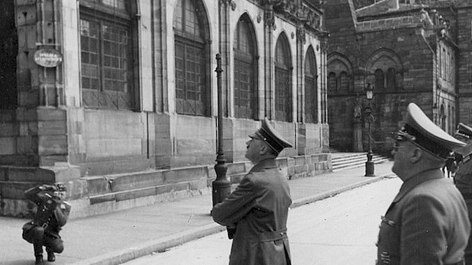 Adolf Hitler in front of the Strasbourg cathedral, France